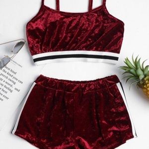 Red velvet side stripe matching set